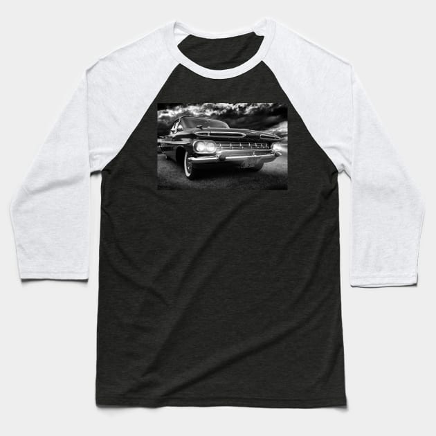 1959 Chevy Impala, chevy black and white Baseball T-Shirt by hottehue